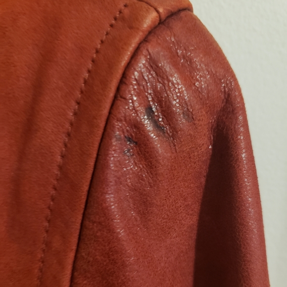 Aldo Vintage Leather Retro Red Semi Trench Lined Coat Boho Woman Large - Picture 16 of 16
